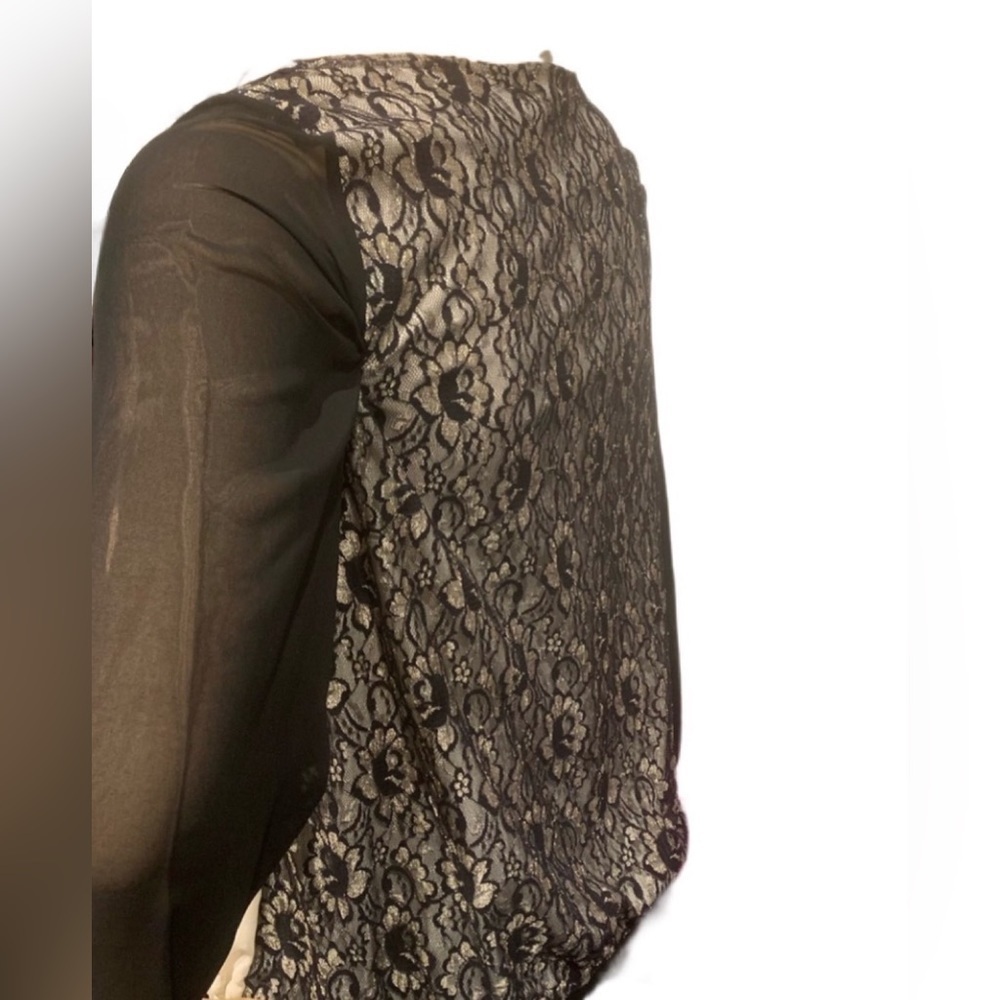 Style & Co Woman Blouse Black Cream Mixed Media Color-Block 3/4 Sleeves Plus 1X - Picture 6 of 8